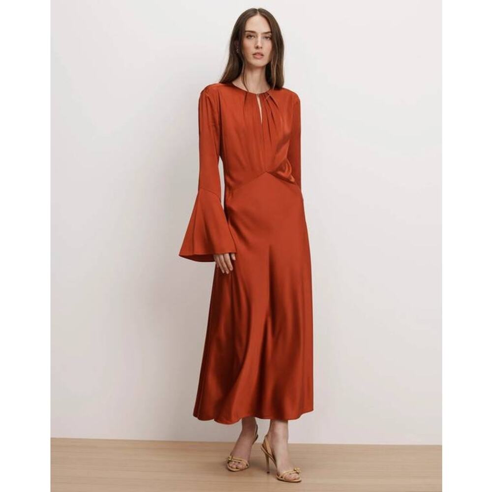 Veronica Beard Ezri Satin Midi Dress in Carnelian Red 6